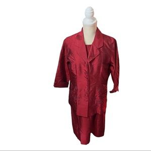 Coldwater Creek Burgundy Floral Beaded 2-Piece Dress & Blazer Suit Women Medium